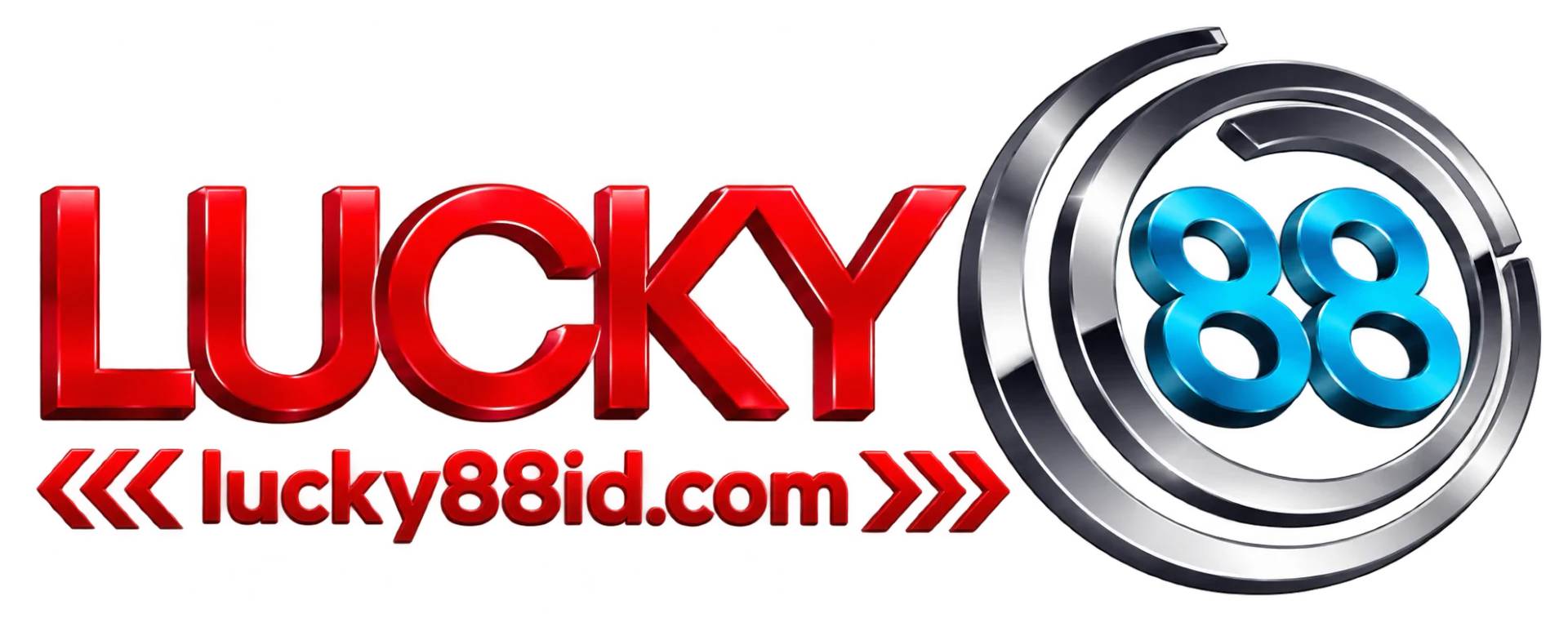 Logo Lucky88 chữ đỏ nổi bật cùng số 88 xanh trong vòng tròn kim loại